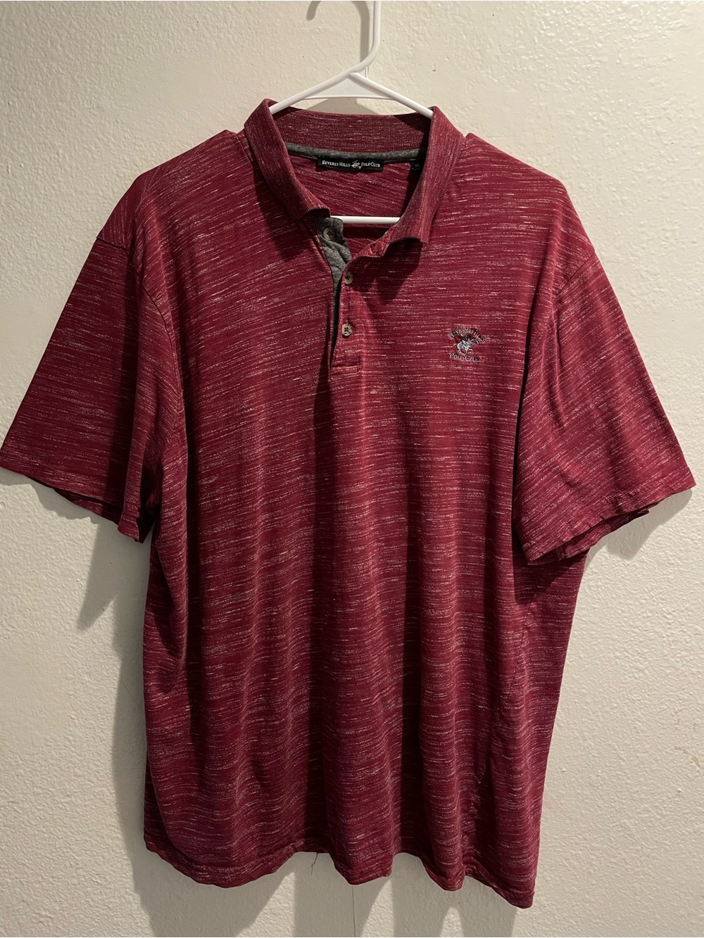 Beverly Hills Polo Club Maroon Heathered Polo Shirt XL Short Sleeve Embroidered